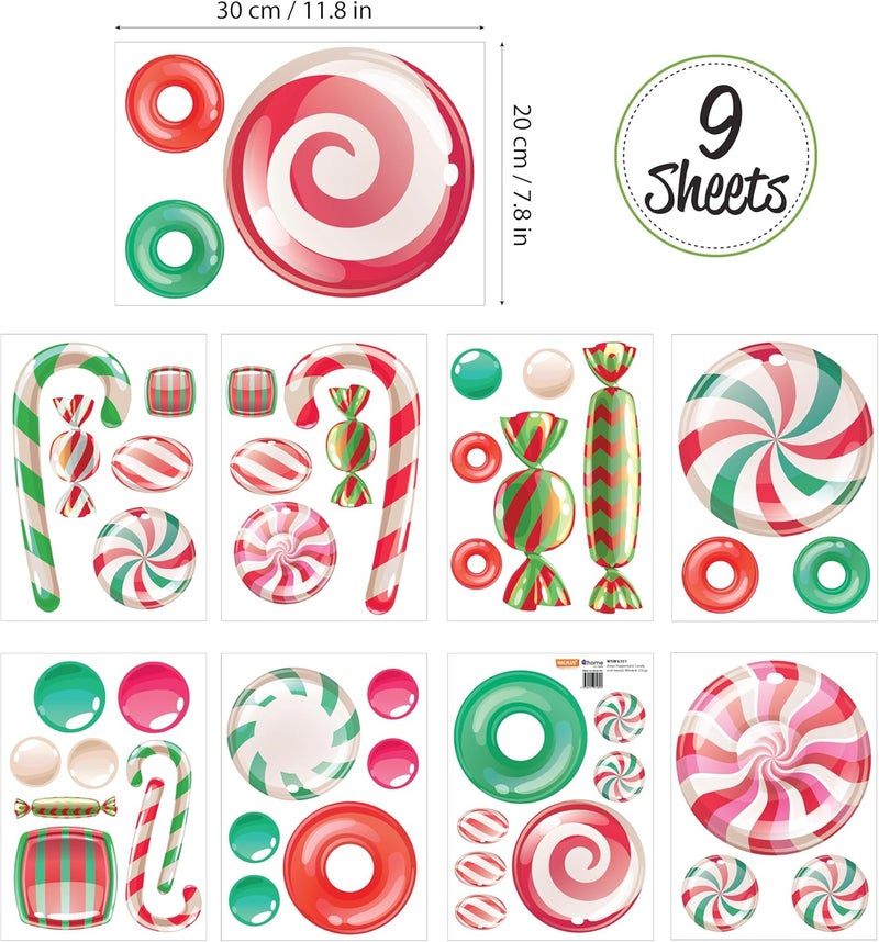 WALPLUS Christmas Window Clings Christmas Decorations Clearance Christmas Wall Sticker Double-Sided Reusable Peel and Stick Removable for Glass Living Room Xmas Peppermint Candy and Sweets 46 Pieces - Image 4